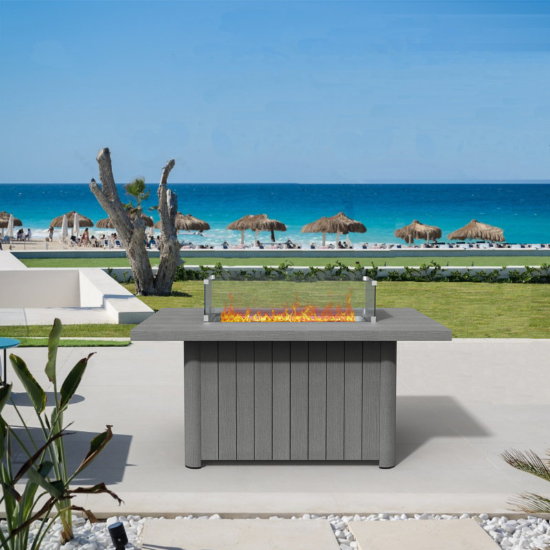 Lois Rectangle Aluminum Propane Fire Pit, Gray