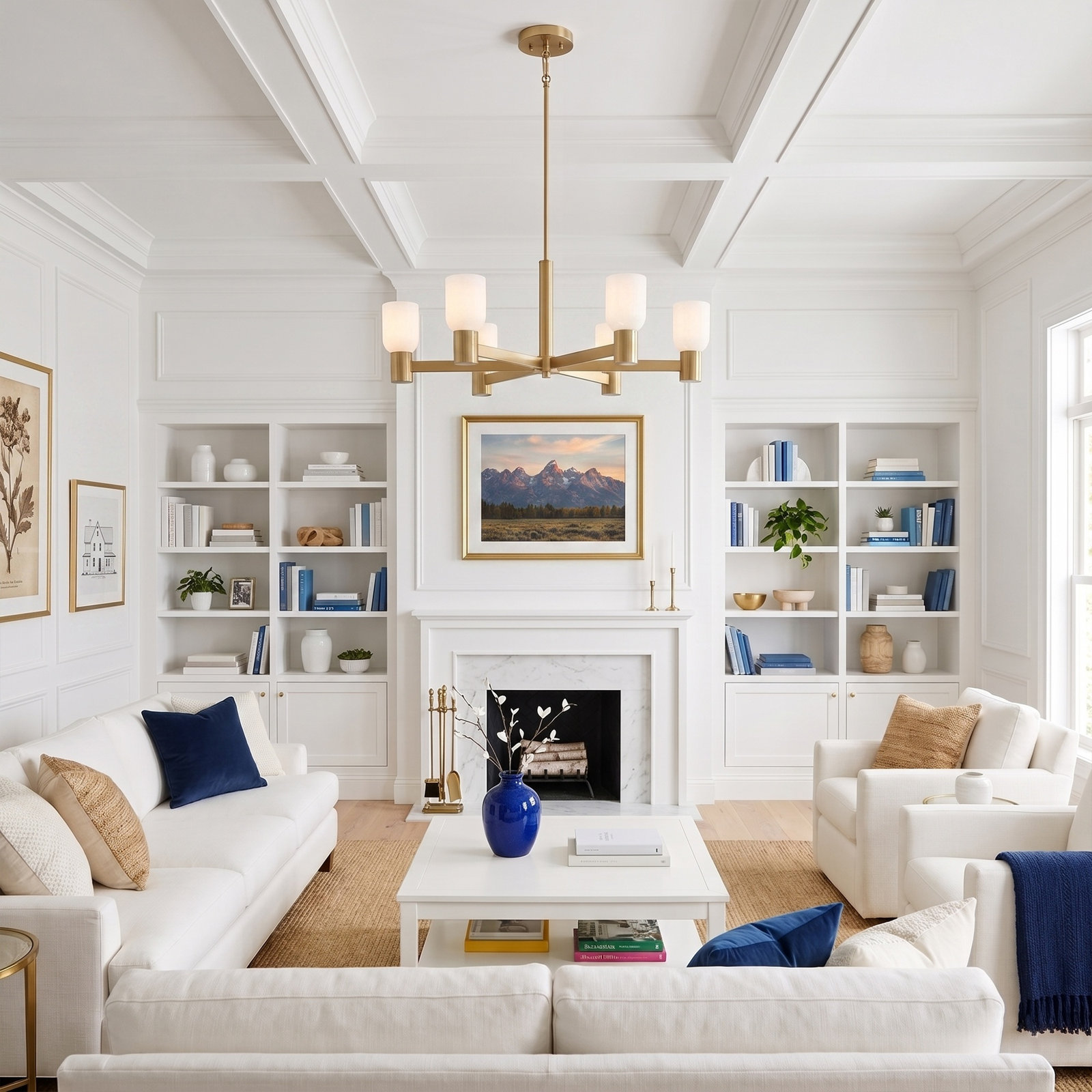 6 - Light Chandelier, Brass