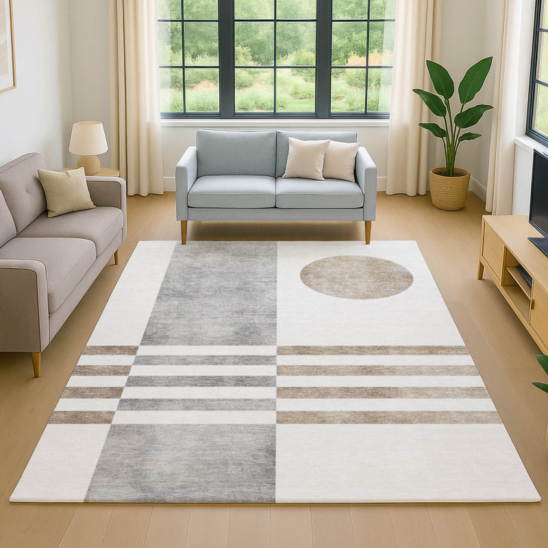 Tapis géométrique lavable à la machine de qualité supérieure Mayfield AMF2131, Ivory, 10 pi x 14 pi