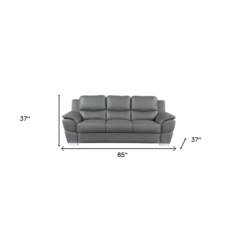 Canapé Kensington 85" en cuir gris avec pattes, Cuir gris, Gris