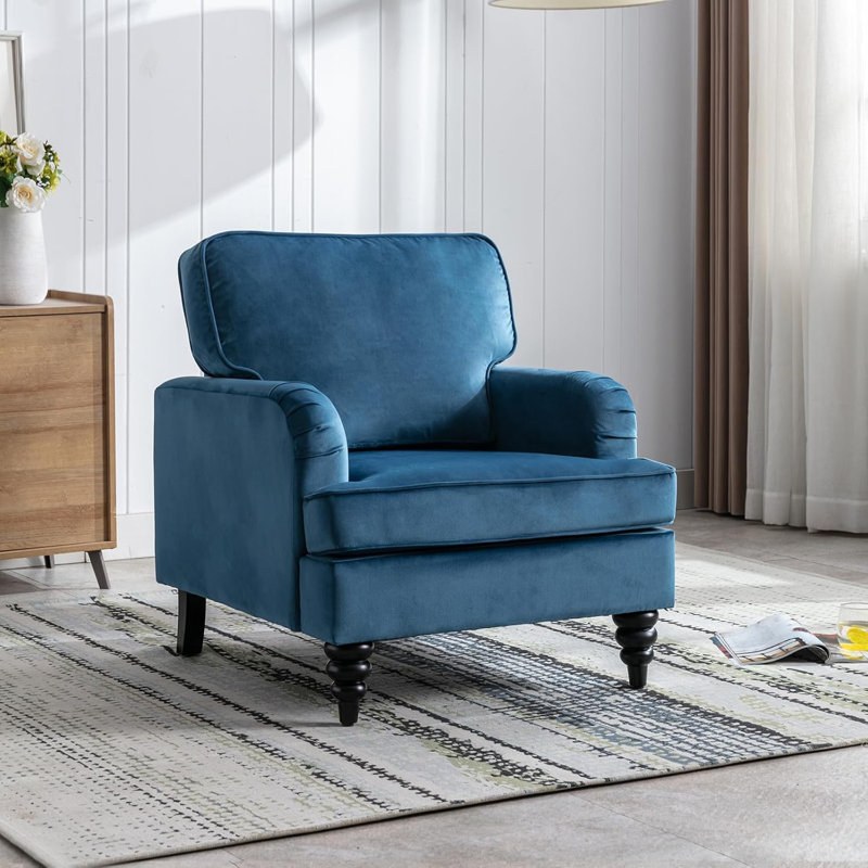 Velvet Accent Chair Modern Club Armchair With Firm Supportive Seat & Soft Backrest