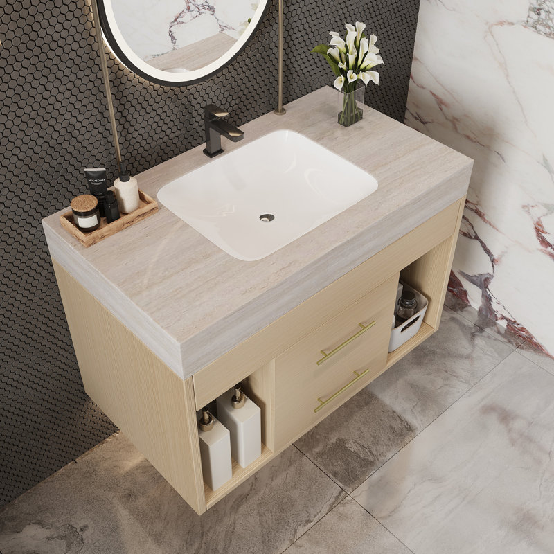 Meubles-lavabos modernes (doit inclure le meuble-lavabo et le lavabo), petite salle de bain avec rangement en bois