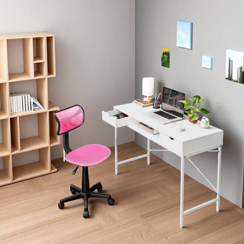 Hakes 47" Wooden Writing Desk with Drawers & Metal Frame, White