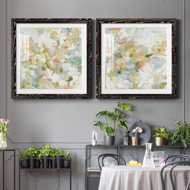 Floral Blush - ensemble de 2 reproductions d'art sur papier encadré, Cadre noir, H 31,5 po x l 63 po x P 1,5 po