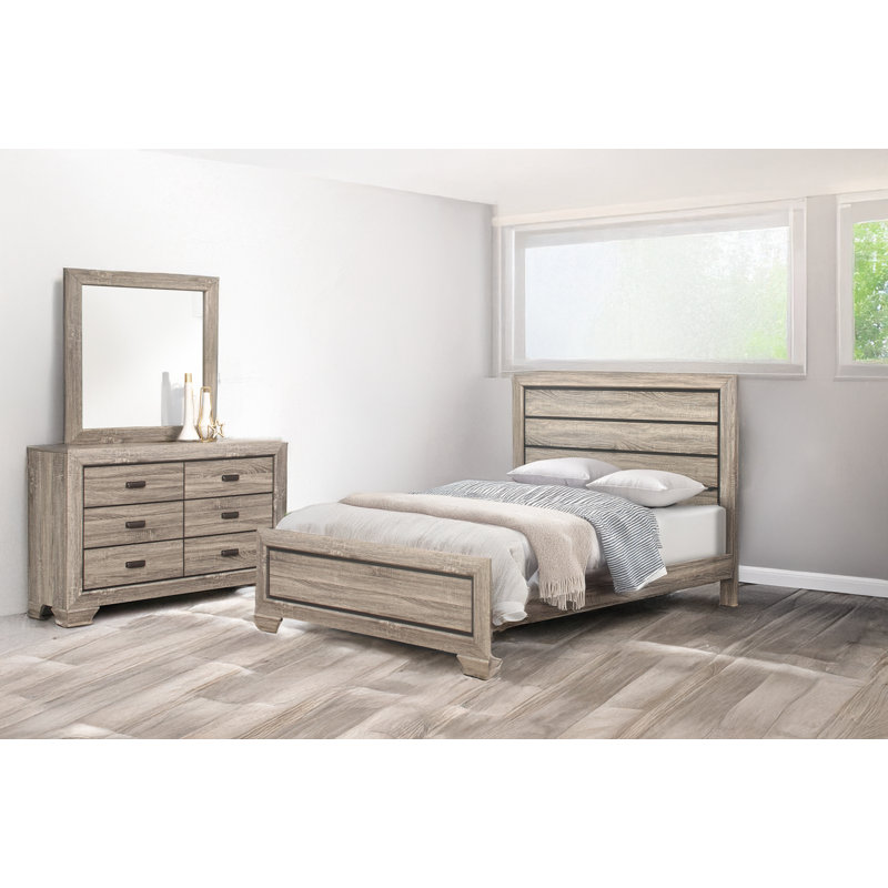 Amalee Rustic Grey Panel Bedroom Set, Rustic Brown, 3 Pcs: Bed, Dresser, Mirror, Grand