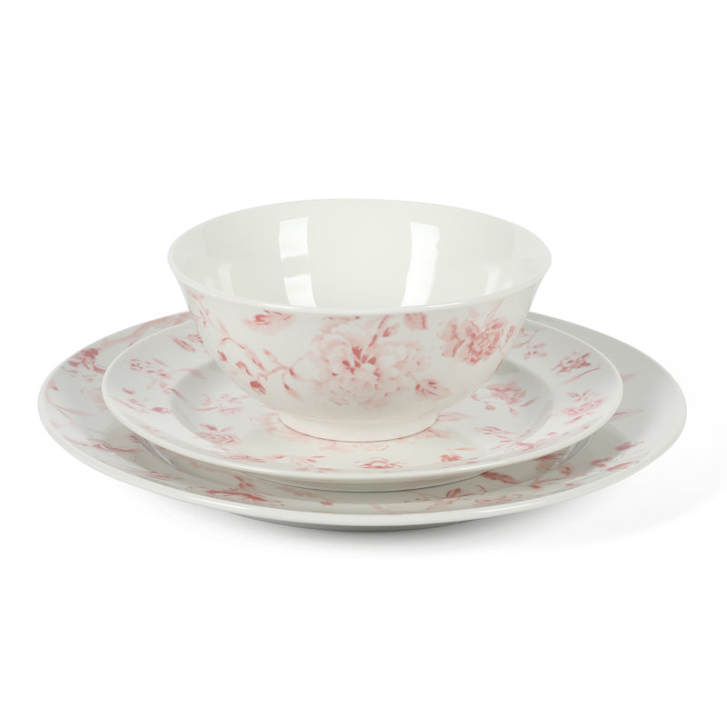 Pink Floral Porcelain Dinnerware Set, Service for 4