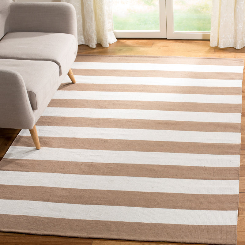 Tapis rayé en coton tissé à la main Dirit, Rectangle 8 pi x 10 pi