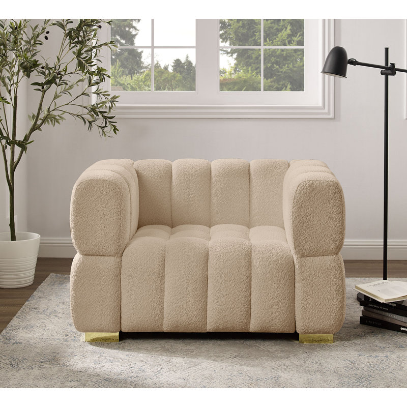 Fauteuil d'appoint rembourré Makirah, Bouclette chameau