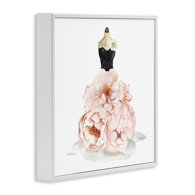 Mannequin de mode corset noir avec motif floral de pivoines roses par Carol Robinson - reproduction d'art sur toile