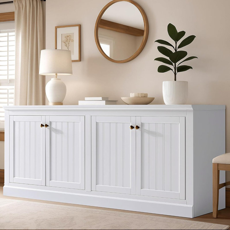 Farmhouse Sideboard Buffet Cabinet With Barn Doors, Console Table With Adjustable Shelves – White