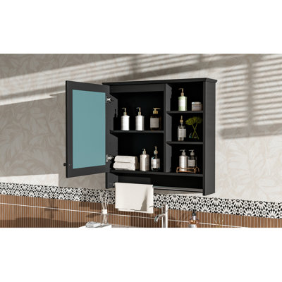Armoire à miroir murale 30 po 2 en 1 avec tablette réglable, charnières à fermeture en douceur, panneau de fibres à densité moyenne de haute qualité, pour meuble-lavabo, salon, rangement de chambre à coucher