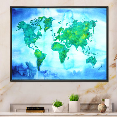 " World Map Blue Green Tone III "
