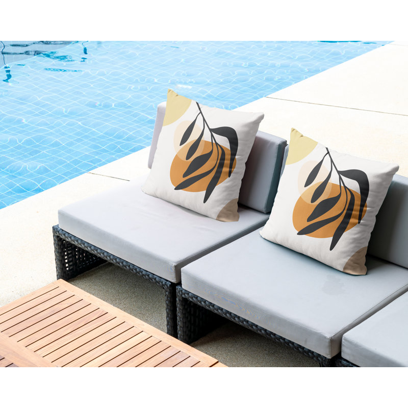 Jeté carré en polyester / mélange de polyester intérieur / extérieur, L 17 po x H 17 po, Orange / beige