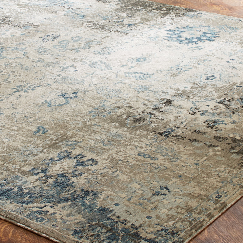 Tedford Abstract Area Rug in Ivory/Blue, Runner 2'6" x 10'