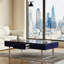Table basse ultrabrillante bleue mesurant 52,4 po x 26,8 po 15,6 po, avec amplement de rangement caché pour les accessoires de maison, pieds en métal, disposition moderne rectangulaire, surface facile à nettoyer, coordonnée