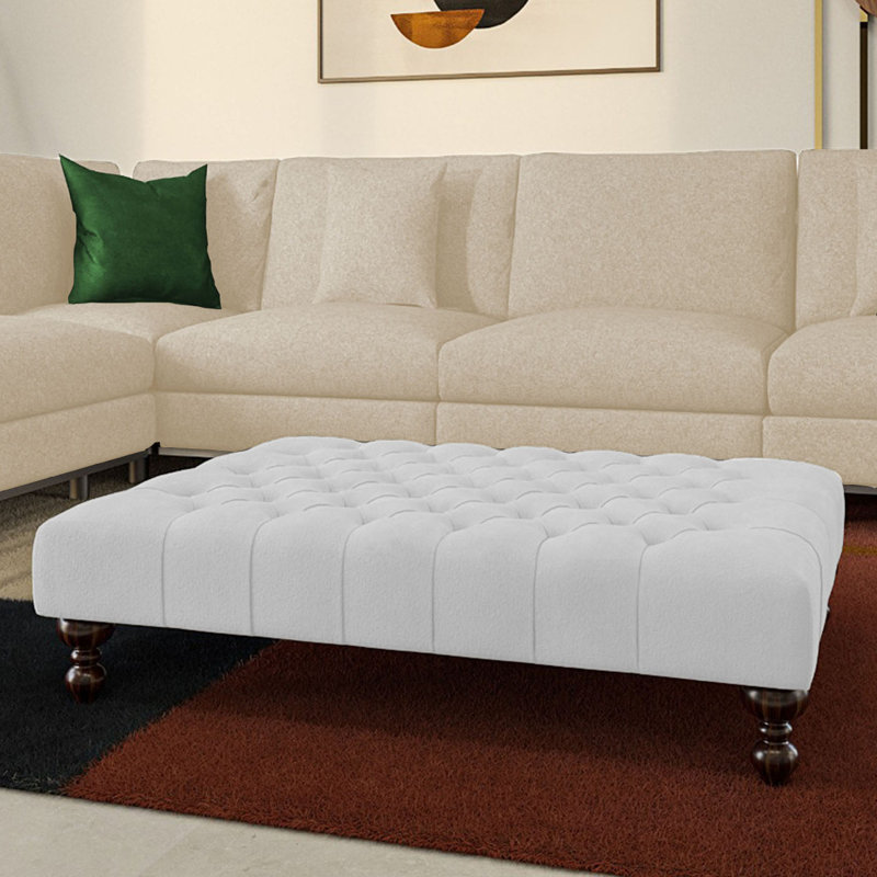 Ainura 60cm Wide Velvet Tufted Rectangle Solid Colour Cocktail Ottoman, Brown/Nut, Cream