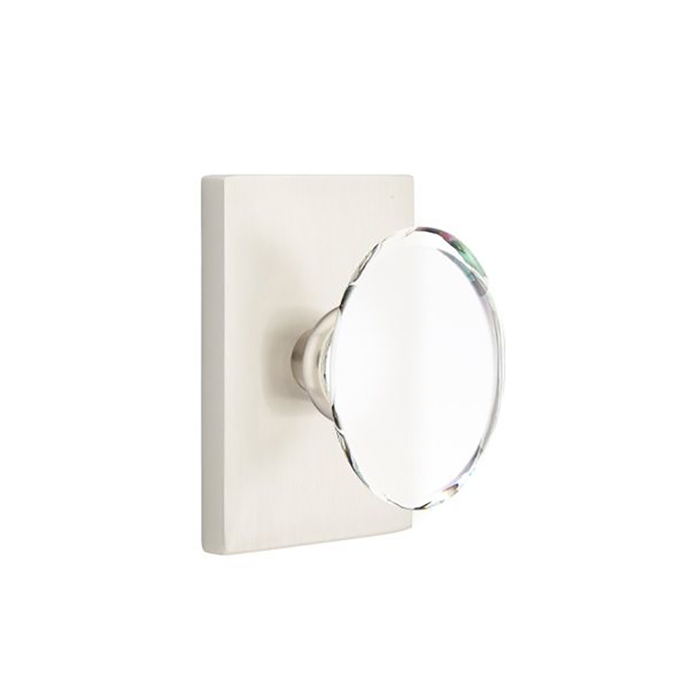 Emtek Privacy Knobset w/ Modern Rectangular Rosette and Hampton Glass Knob Emtek