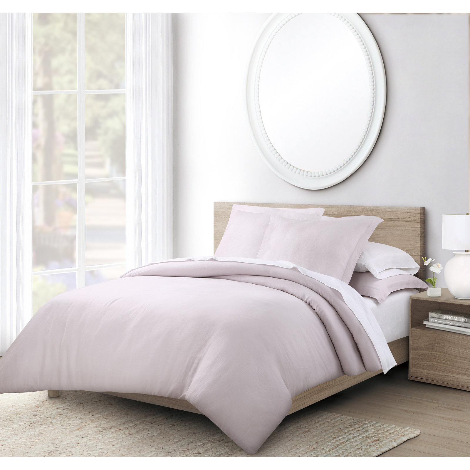 Frazier Modern & Contemporary 100% Linen Duvet Cover, King Duvet Cover + 2 King Shams, Lilac Marble