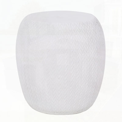 Charming Tapered Barrel Side Table with Braided Pattern, Lightweight Concrete Construction for Outdoor and Indoor Use
