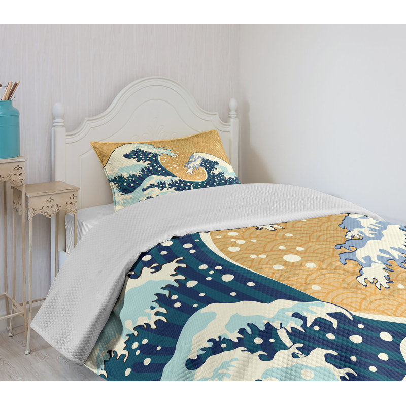 White Quilted Twin Bedspread Set with Pillow Sham