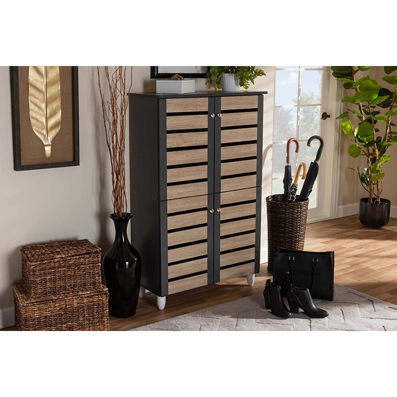 18 Pair Shoe Storage Cabinet, Oak/Dark Gray