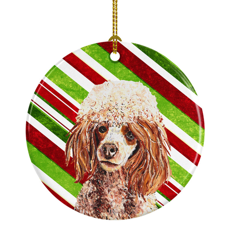 Ornement figurine suspendu en céramique miniature caniche de noël