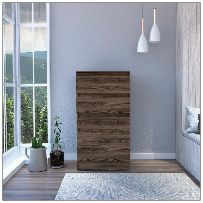 Commode H 43 po, boîte à bijoux, miroir, armoire à une porte, deux tiroirs, noyer foncé, Brun