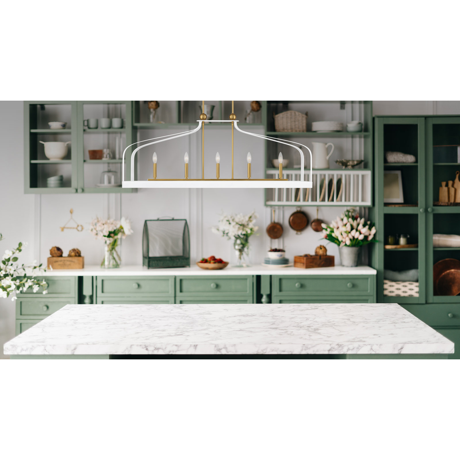 Kenmore 5 - Light Metal Dimmable Kitchen Island Chandelier, White/Gold