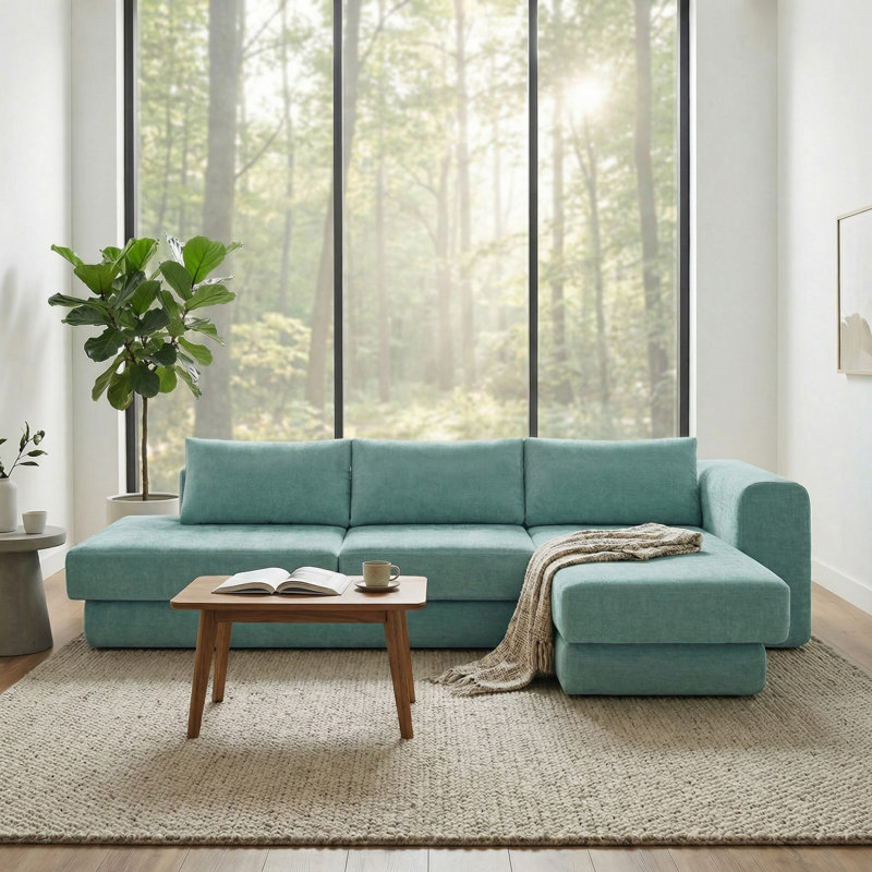 Boneless L-shaped Modular Sectional Sofa Corner Sofa Couch with Double Layer Cushions for Living Room, Teal