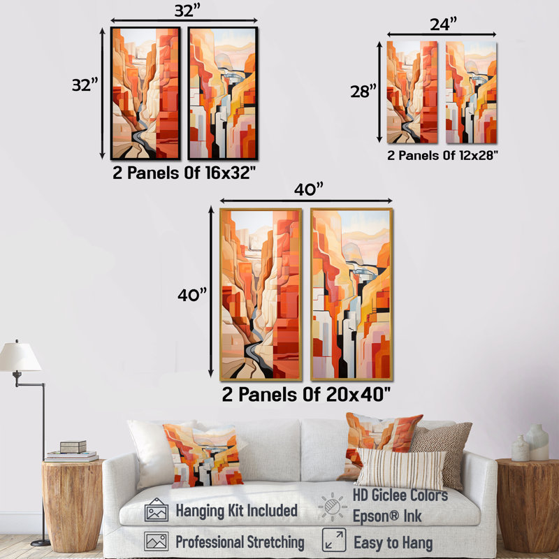 «Abstract Canyon Desert Storm», ensemble de 2 reproductions d'art mural, H 28 po x l 25 po, Cadre flottant noir