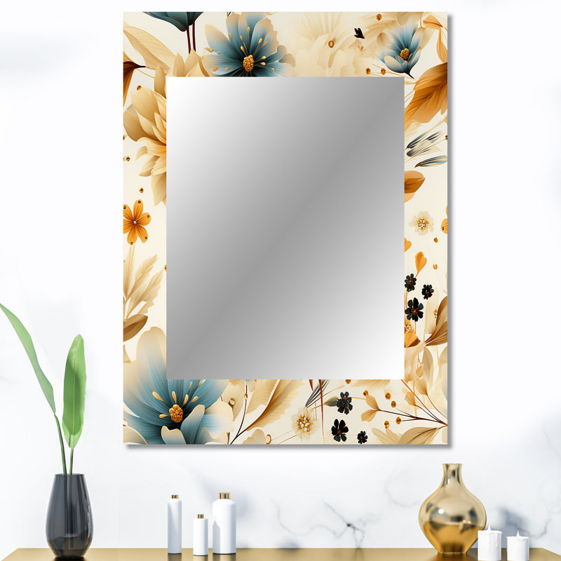 Vicini Earthy Elegance Boho Pattern - Floral Mirror, Cottage Unique Wall Mirror, Printed Metal Art, 40" x 30"