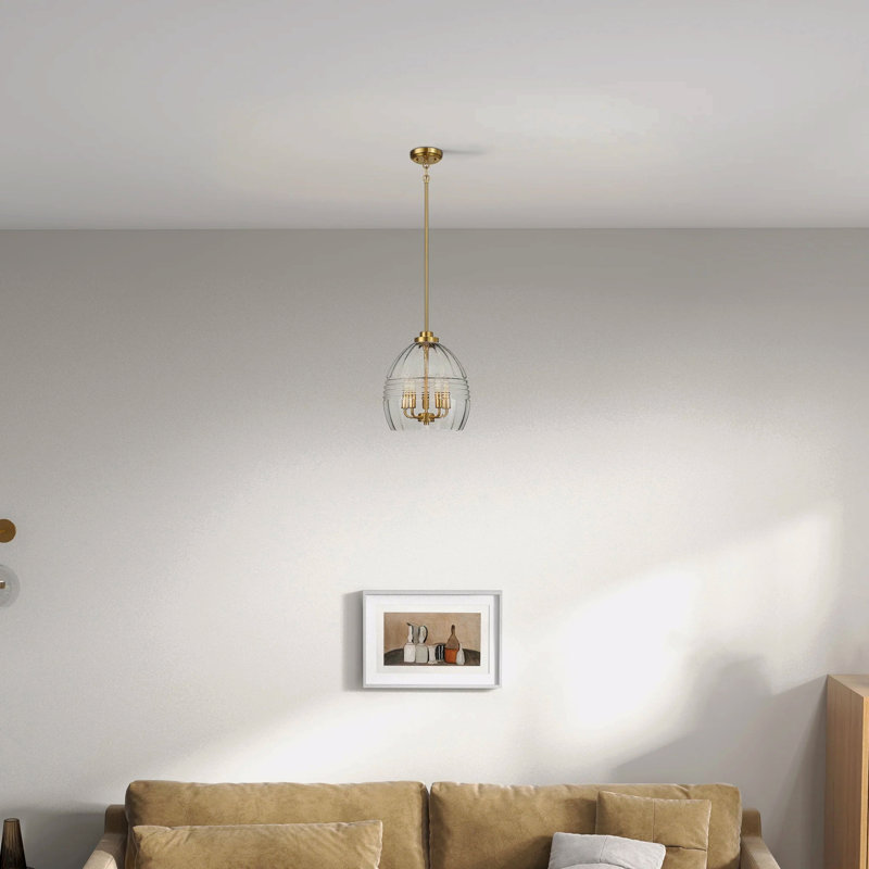 Quatre luminaires suspendus avec verre transparent, Doré