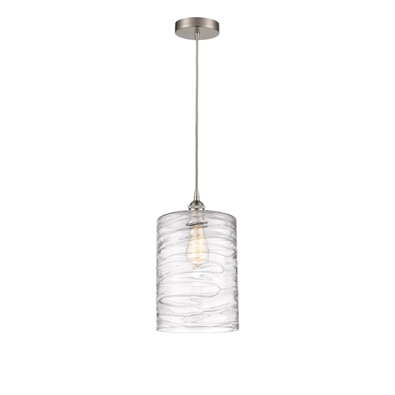 Karon 1 - Light Single Pendant, Brushed Satin Nickel, Clear Deco Swirl