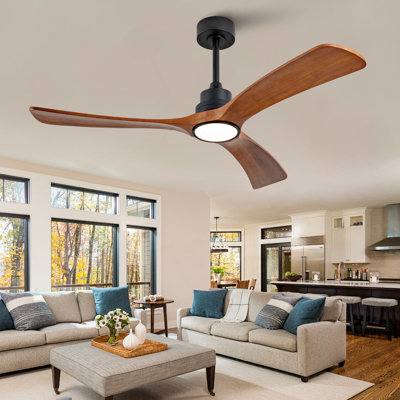 New Model 52 Inch Wood Ceiling Fan With 3 Solid Wood Blades Remote Control Reversible DC Motor For Living Room