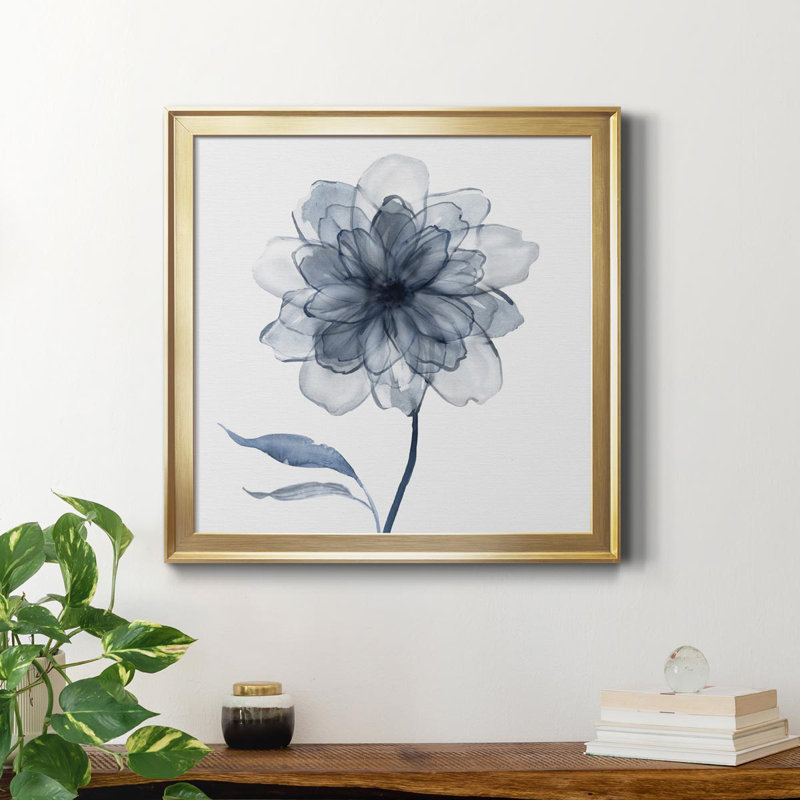 Indigo Bloom IV - Peinture sur toile encadrée, H 17,5 po x l 17,5 po x P 1,5 po, Or