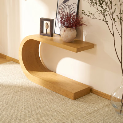Arcus 48" Natural Oak Console Table with Curved Sculptural Base, Modern Entryway Sofa Table