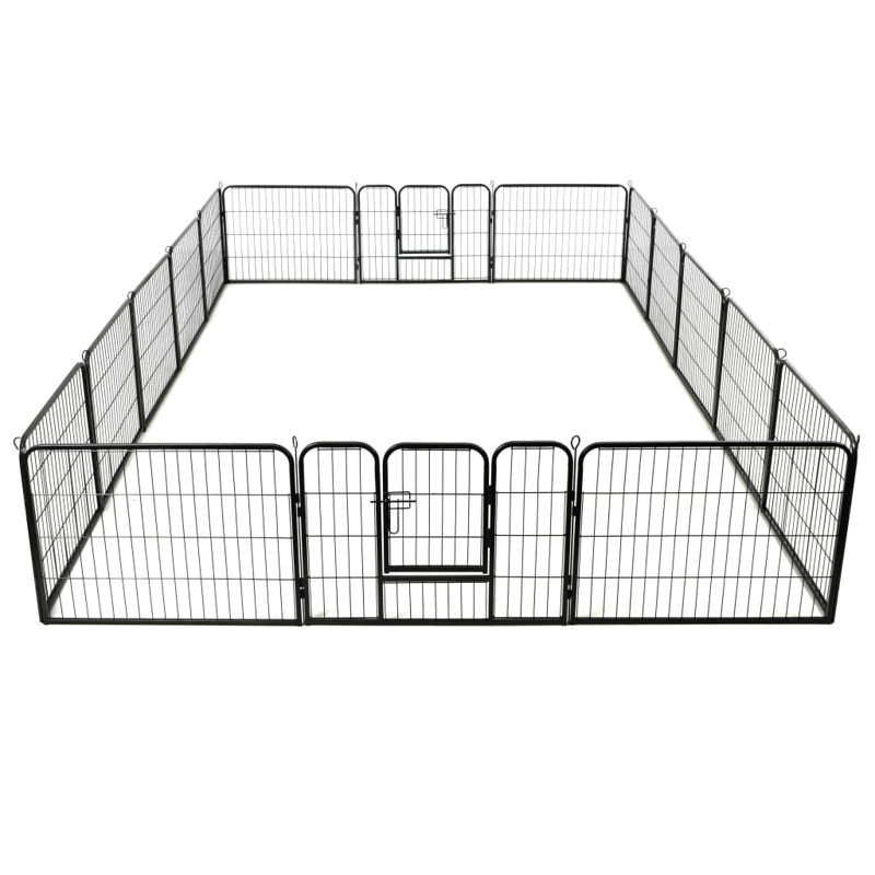 Black Steel 16-Panel Dog Playpen with Hinged Doors