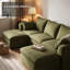 Canapé 3 places en lin vert avec 2 poufs, ensemble de canapés modulaires rembourrés