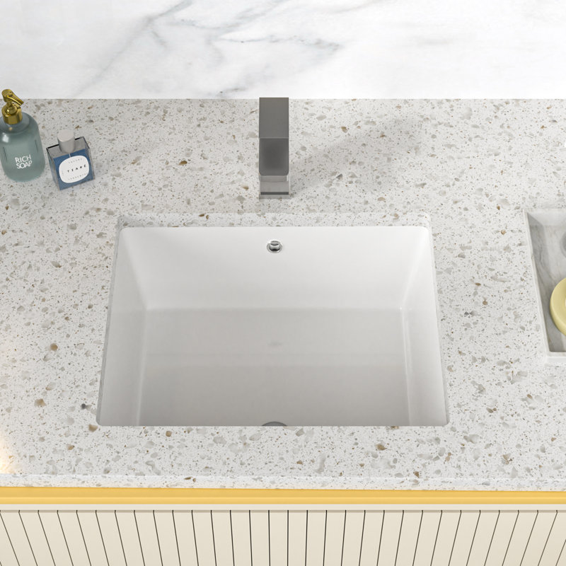 20 x 16 inch Rectangular Modern White Ceramic Undermount Bathroom Sink Art Basin with Overflow