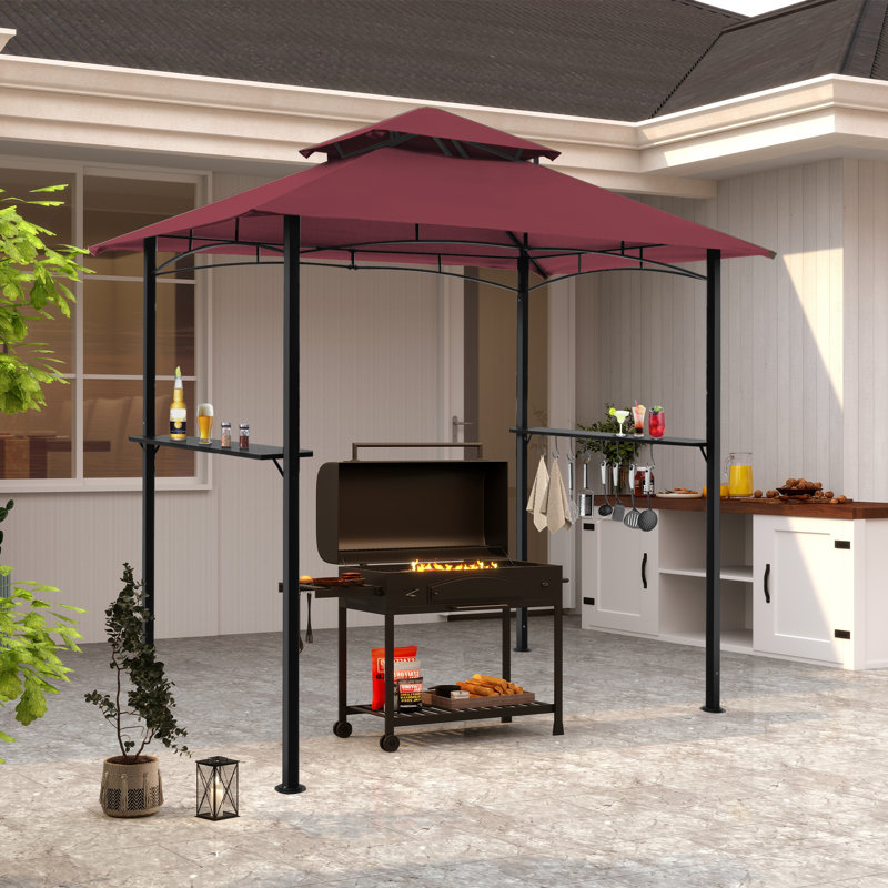 8' x 5' Grill Gazebo, 2-Tier Grill Gazebo, Outdoor BBQ Gazebo Canopy with 2 LED Lights, Double Roof BBQ Gazebo Shelter for Patio, Backyard and More