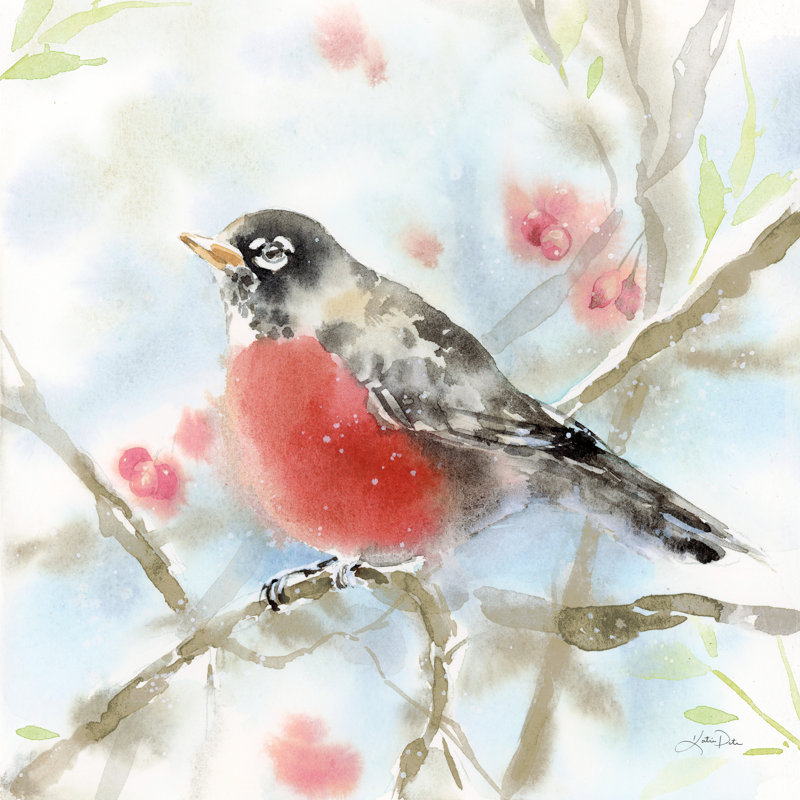 " Spring Robin " by Katrina Pete, 36" H x 36" W, No, Walnut Floater Framed