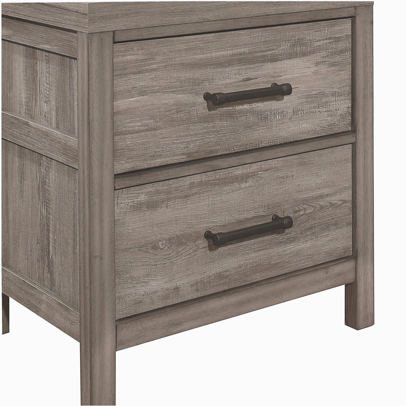 Table de chevet de style rustique en mélamine de qualité supérieure avec 2 tiroirs et finition en bois gris vieilli 1 pièce