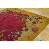Antique Art Deco Room Size Wool Fuschia, Yellow / Gold / Orange Rug