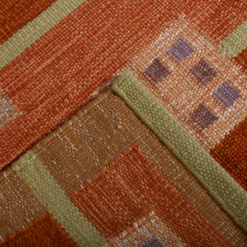 Rug & Kilim’S Scandinavian Style Geometric Red Orange And Green Wool Kilim, Rectangle 9' x 12'