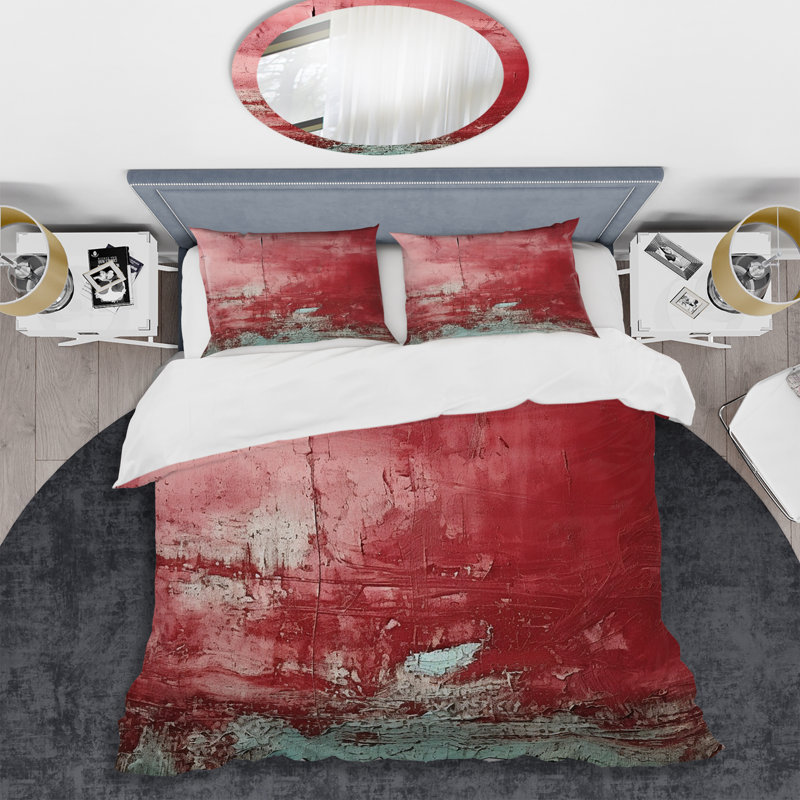 Ensemble de housse de couette Red Chaos Collage - Abstract Collages, Housse de couette pour grand lit et 2 taies décor