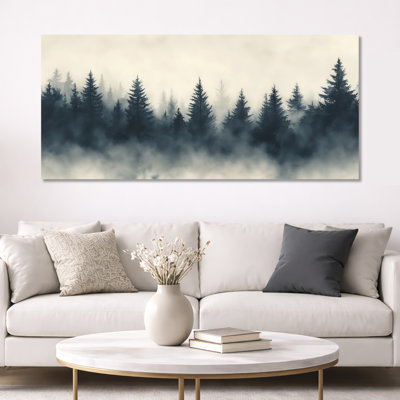 «Black Beige Mist Valley Pine Forest Silhouettes I», reproduction d'art sur toile, art mural Moody