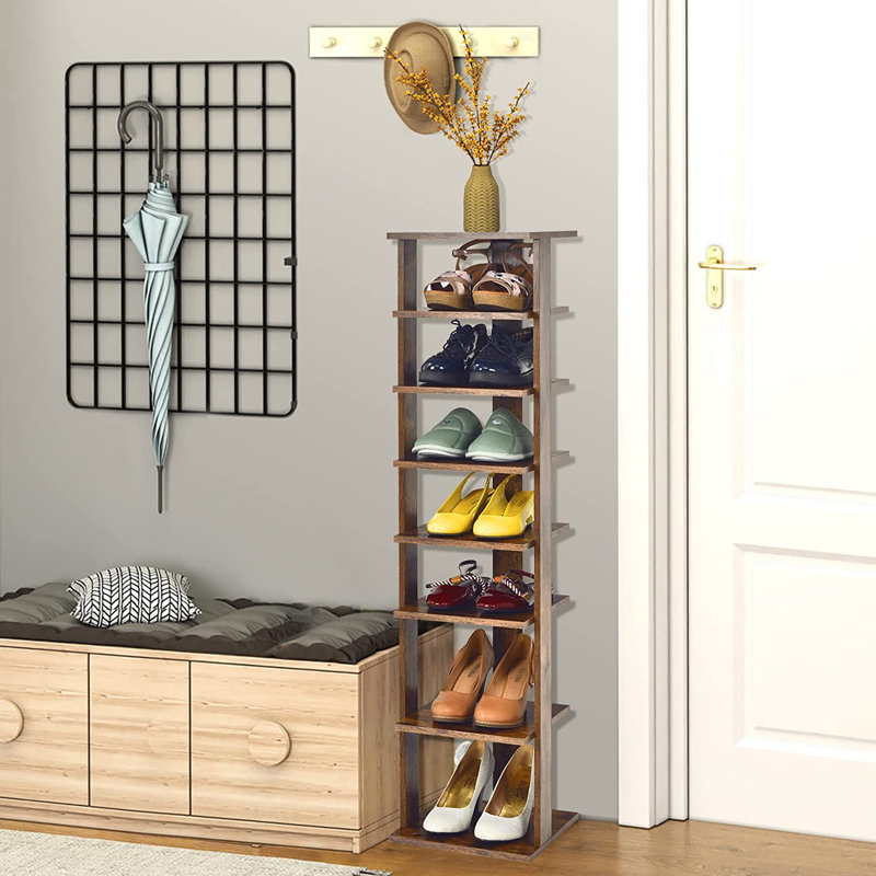 7 Pair Shoe Rack, Rustic Brown