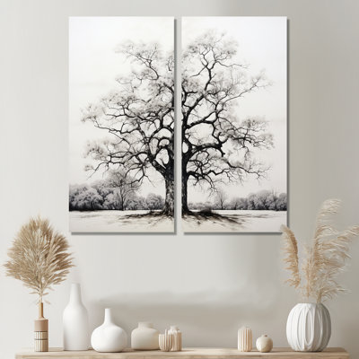 Grey Tree Monochrome Contrasting Elements II - Floral Tree Monochrome Wall Art