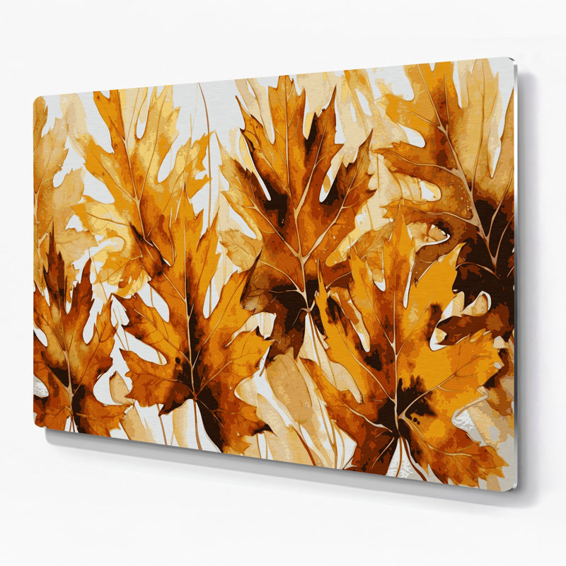 Art mural en métal feuilles de peuplier botanique brun, H 11 po x l 14 po