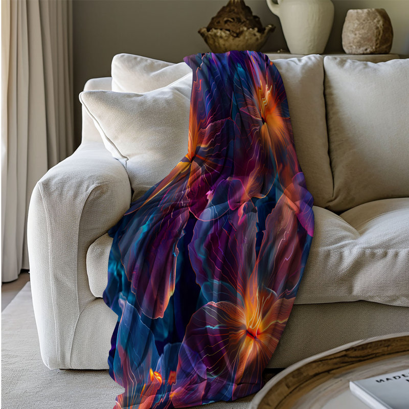 Disco Inferno Florals - Couverture sherpa de qualité supérieure 1 pièce, Lit simple